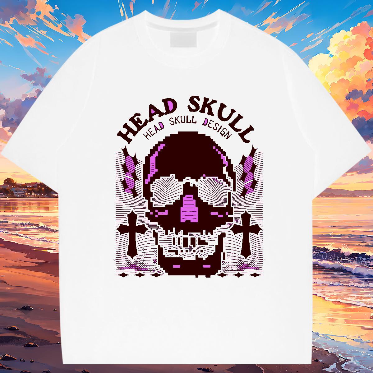 Wholesale T shirt 230g Pure Cotton skull Daily Wear Anime Breathable Short Sleeve Mens Tshirts Fashion Tops Shirt