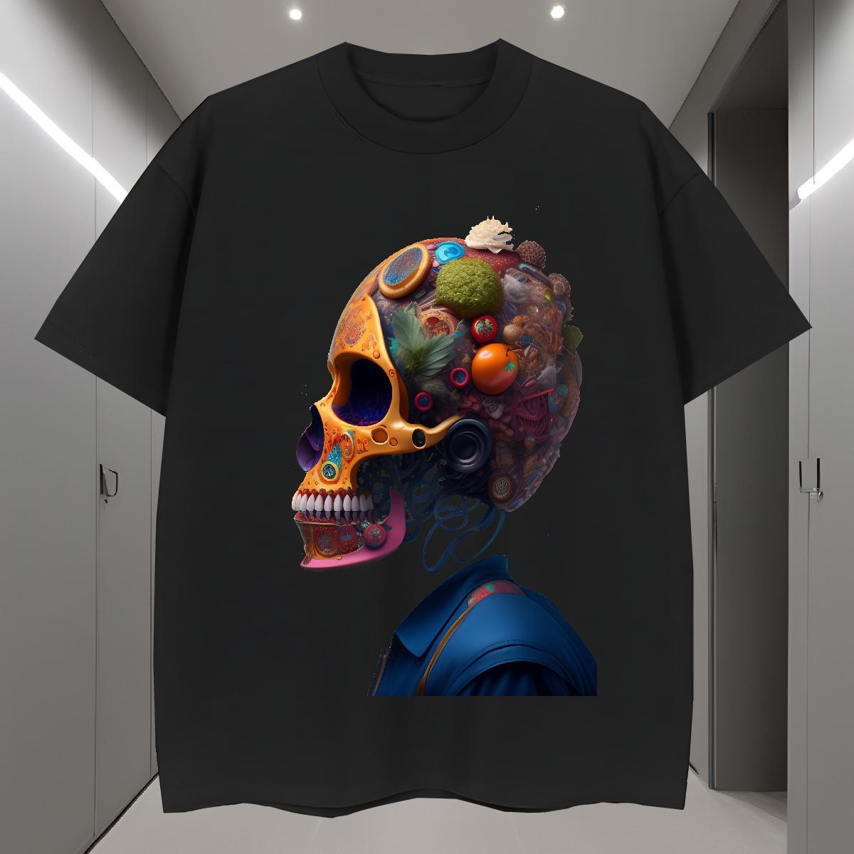 Comfortable T-Shirts for Men 230g Pure Cotton skull Daily Wear Asian Size O-Neck Short Sleeve Tshirts Stylist Clothings
