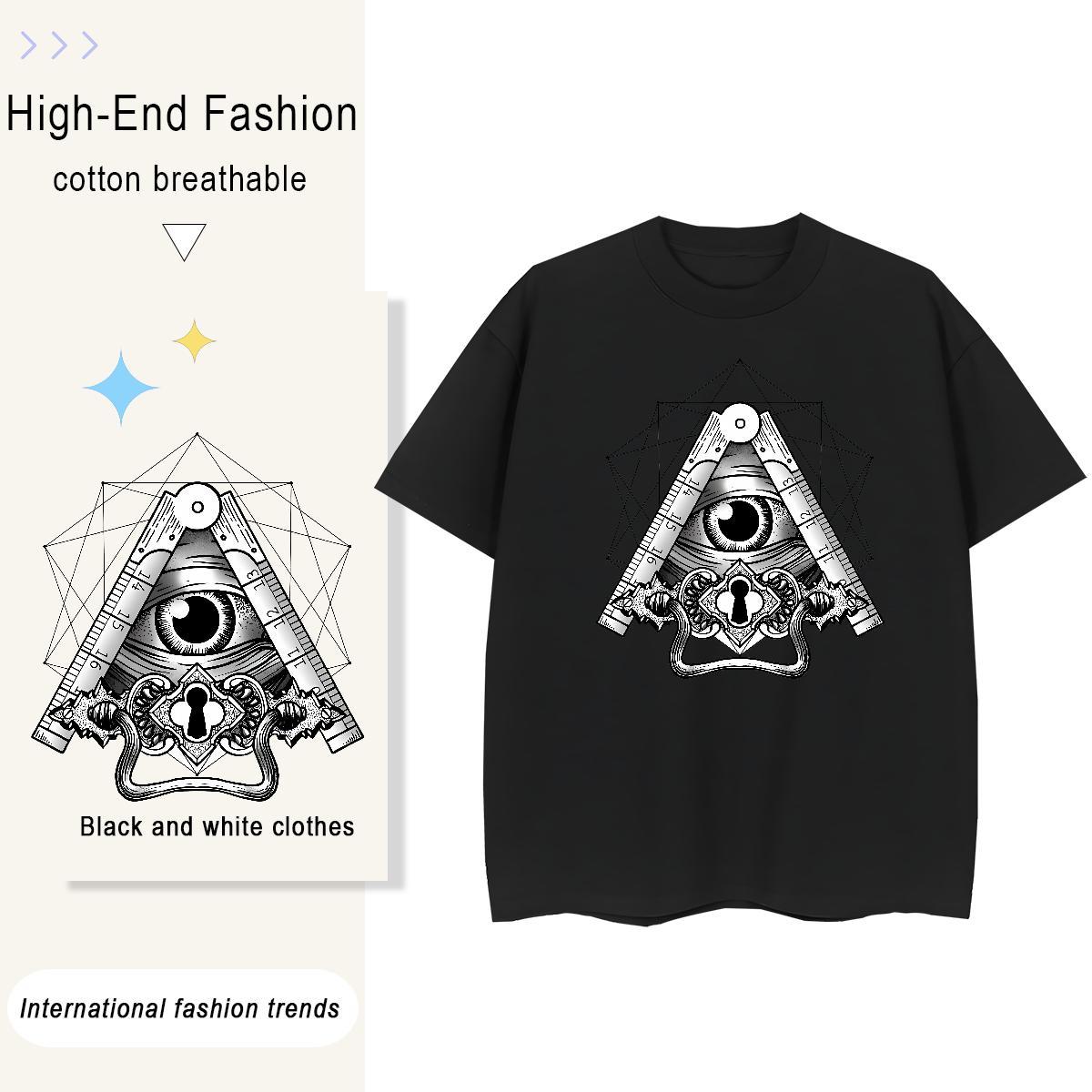 High Quality T Shirts Men 230g Cotton eye of the devil Sports Casual Asian Size Short Sleeve O-Neck Men Tops Tees 2024 New Polos