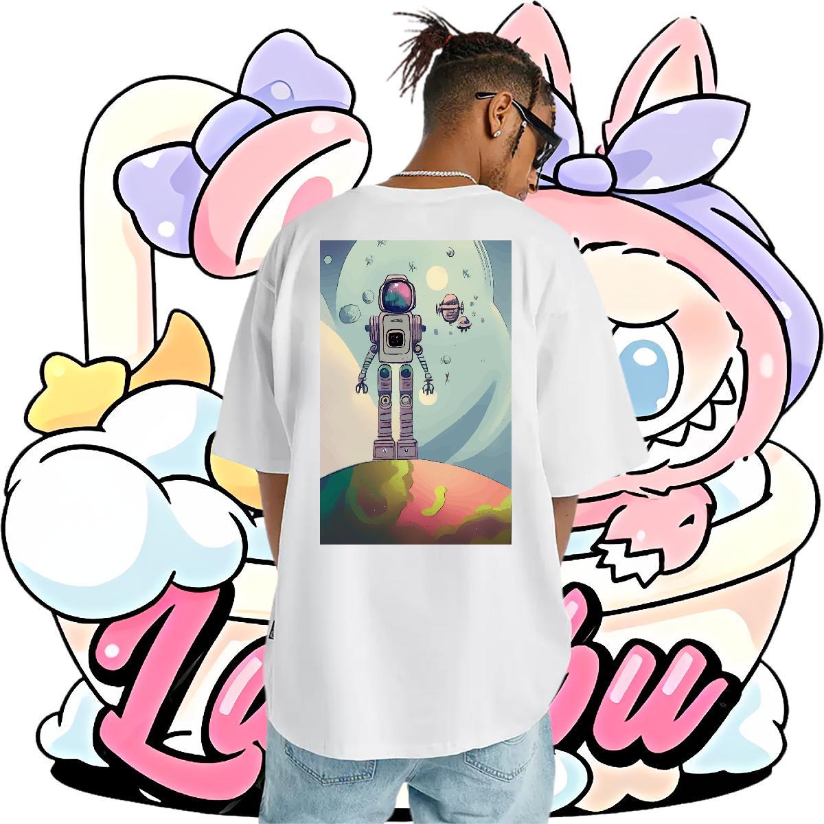 Popular T-Shirts for Men 100% Cotton 230g robot High Street Hip Hop Custom Cartoon Breathable Short Sleeve Tshirts 2024 Wear