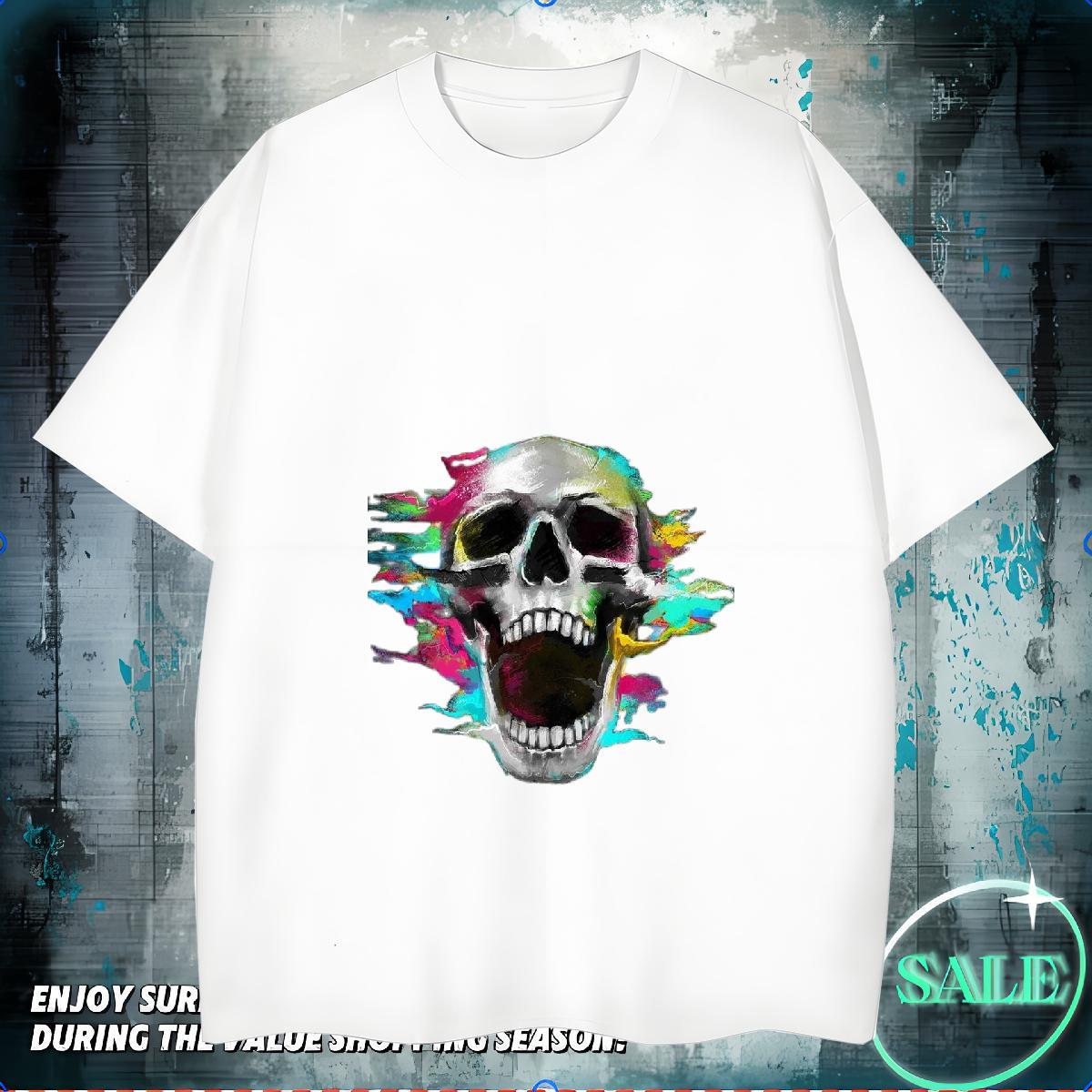 High Quality T Shirts Men 230g 100% Cotton skull Hip Hop DIY Anime Crew Neck Men Tops Tees Wholesale Tops Shirt