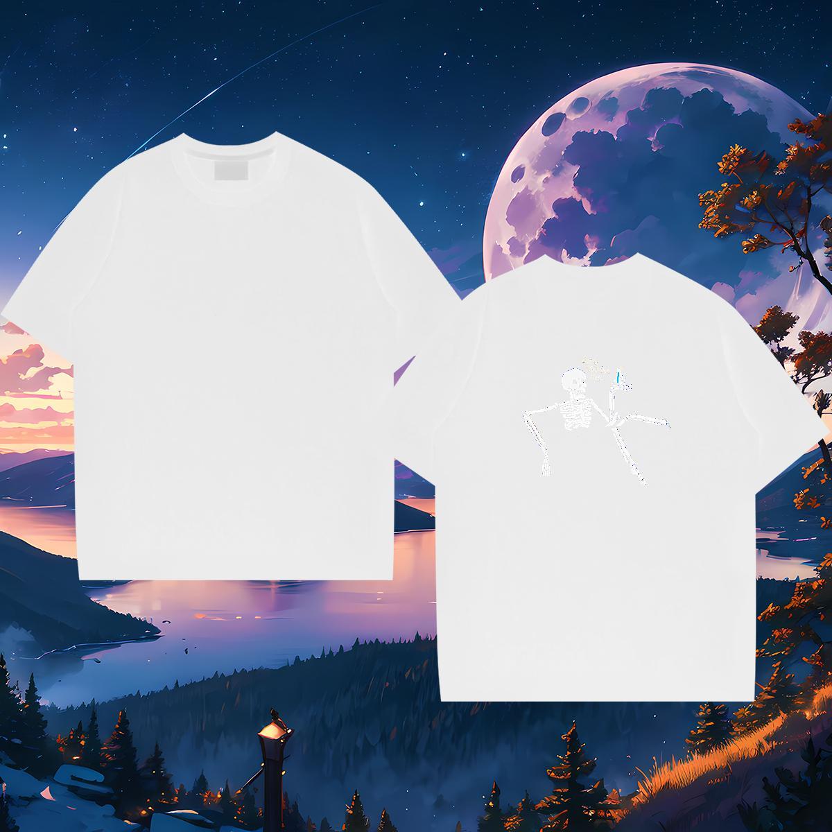 Free Shipping Man T Shirts 230g 100% Cotton skull Daily Outfit Cartoon Printing L-4XL Breathable Crew Neck Men Tees Stylist Polos