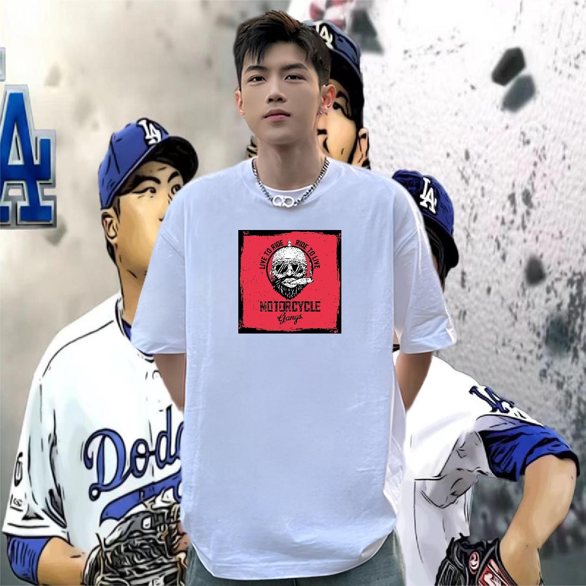 Loose Men T Shirts 230g Pure Cotton letter Sport Custom Anime Breathable Soft Men Clothes T-Shirt Brand Clothings