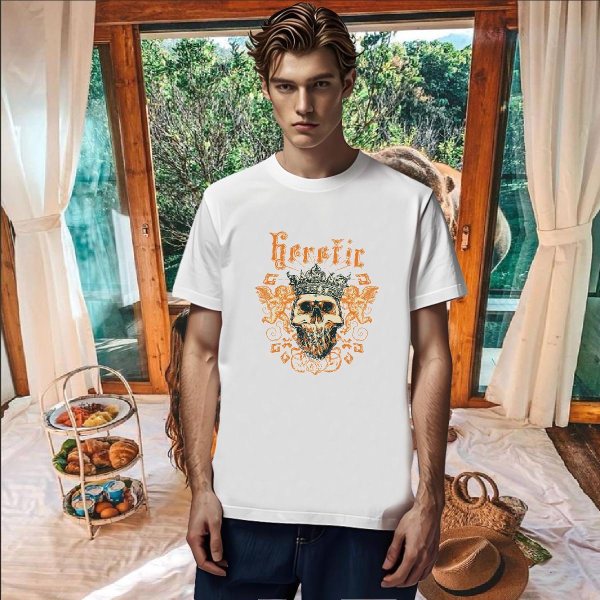 Brand T Shirt For Man 230g Pure Cotton skull Beach Anime Crew Neck Breathable Men Clothes T-Shirt Fashion Designer Polos