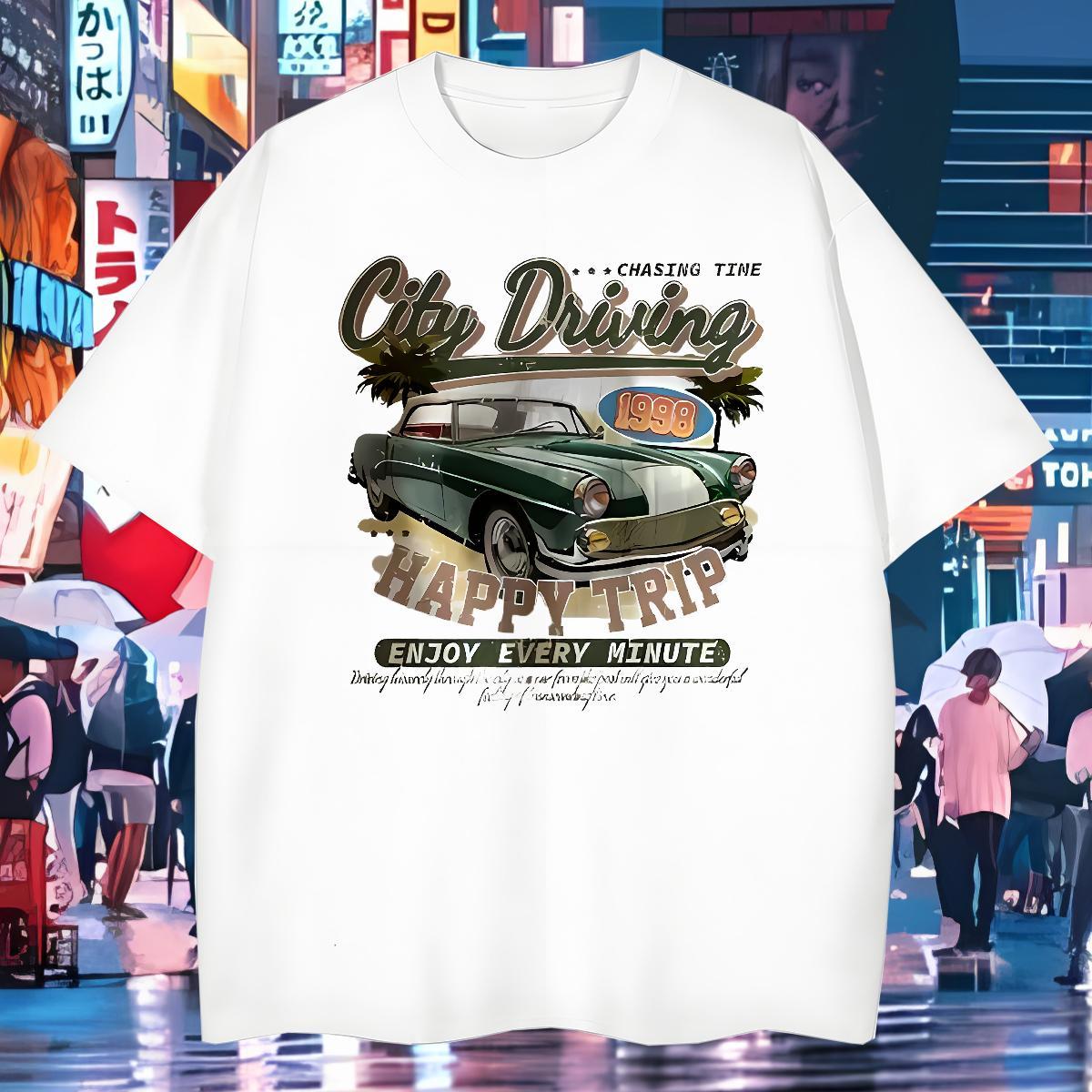 Fashion Casual Tshirts car Spring Summer 230g Cotton Tees Breathable Brand T-Shirts for Men Graphic