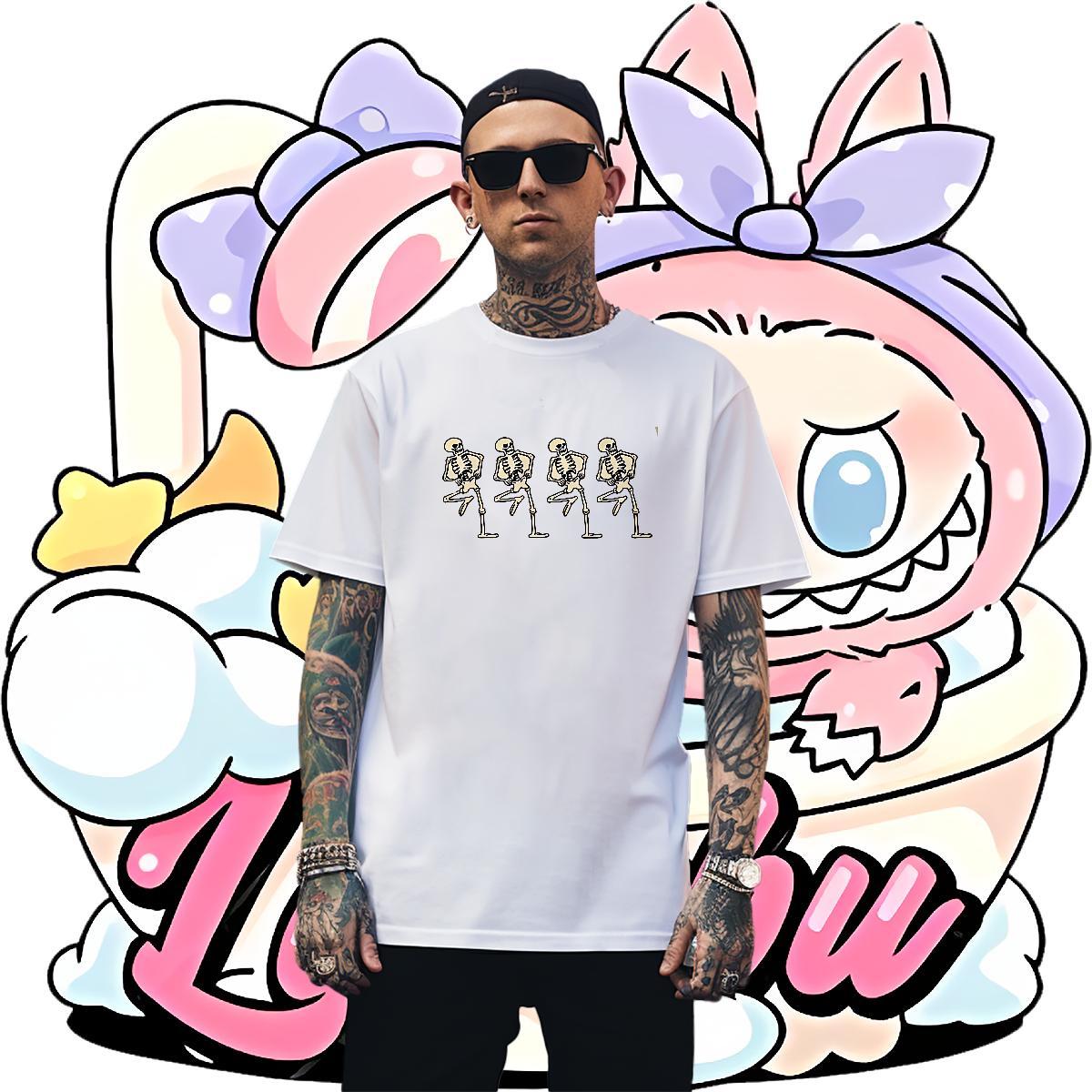 TOP Quality Men T Shirts 100% Cotton 230g skull Casual Daily Wear Oversized Round Neck Short Sleeve Men Tops Tees Fashion Designer Tee Shirt
