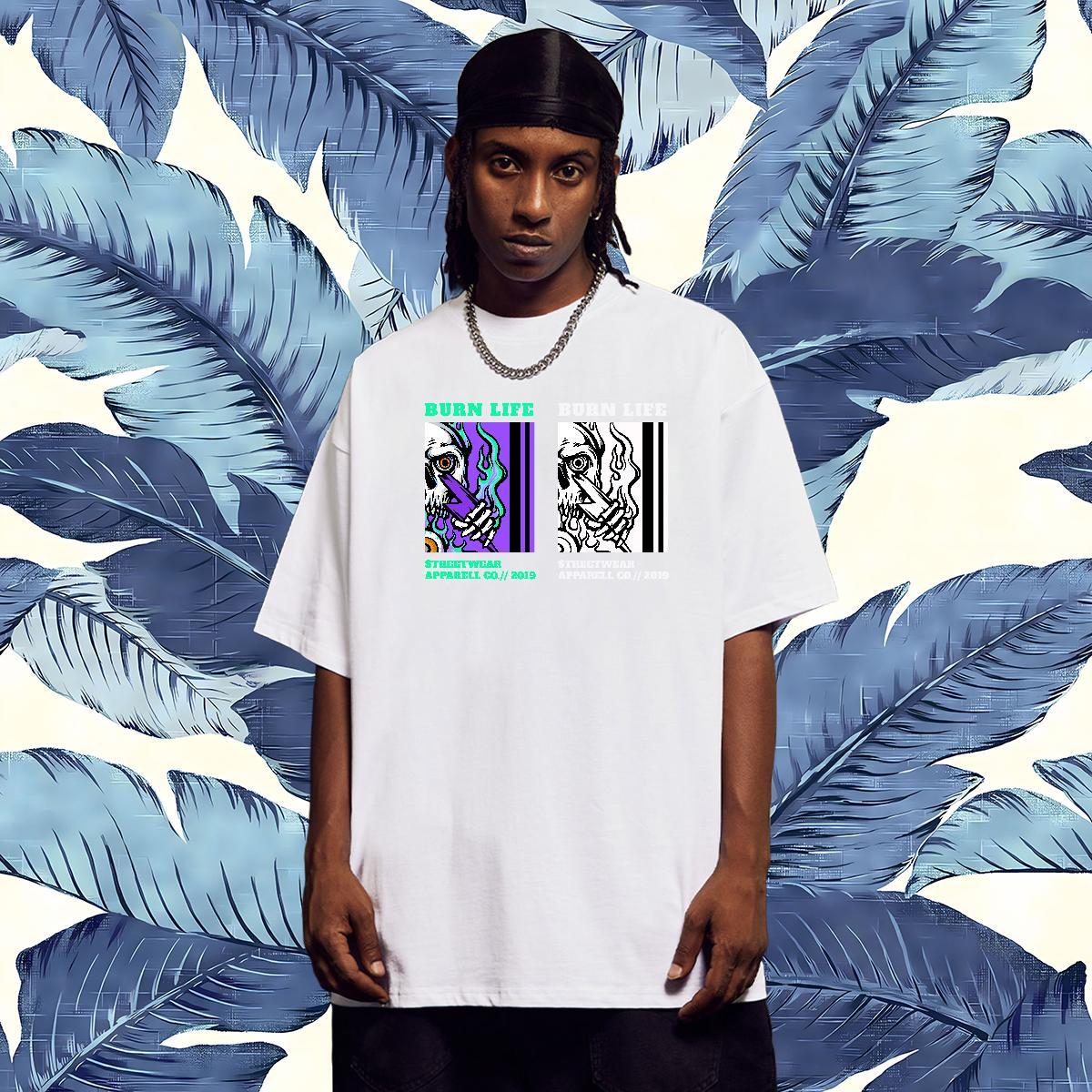 Classic T-Shirts 230g Pure Cotton skull Street Wear Custom Printing Short Sleeve Soft Men Tees Brand Tops Shirt