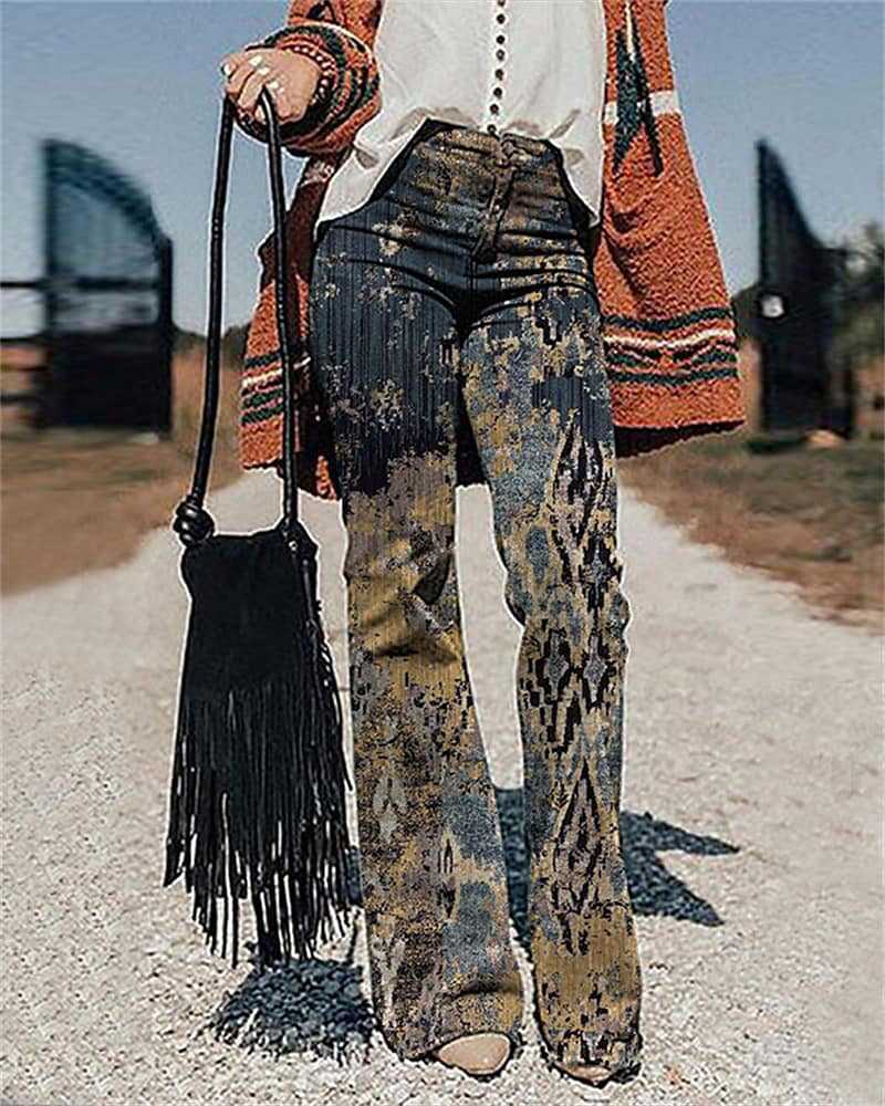 New Womens Pants 3d Printed Wide Leg Pants Loose Casual Pants with Side Pockets Flared Pants