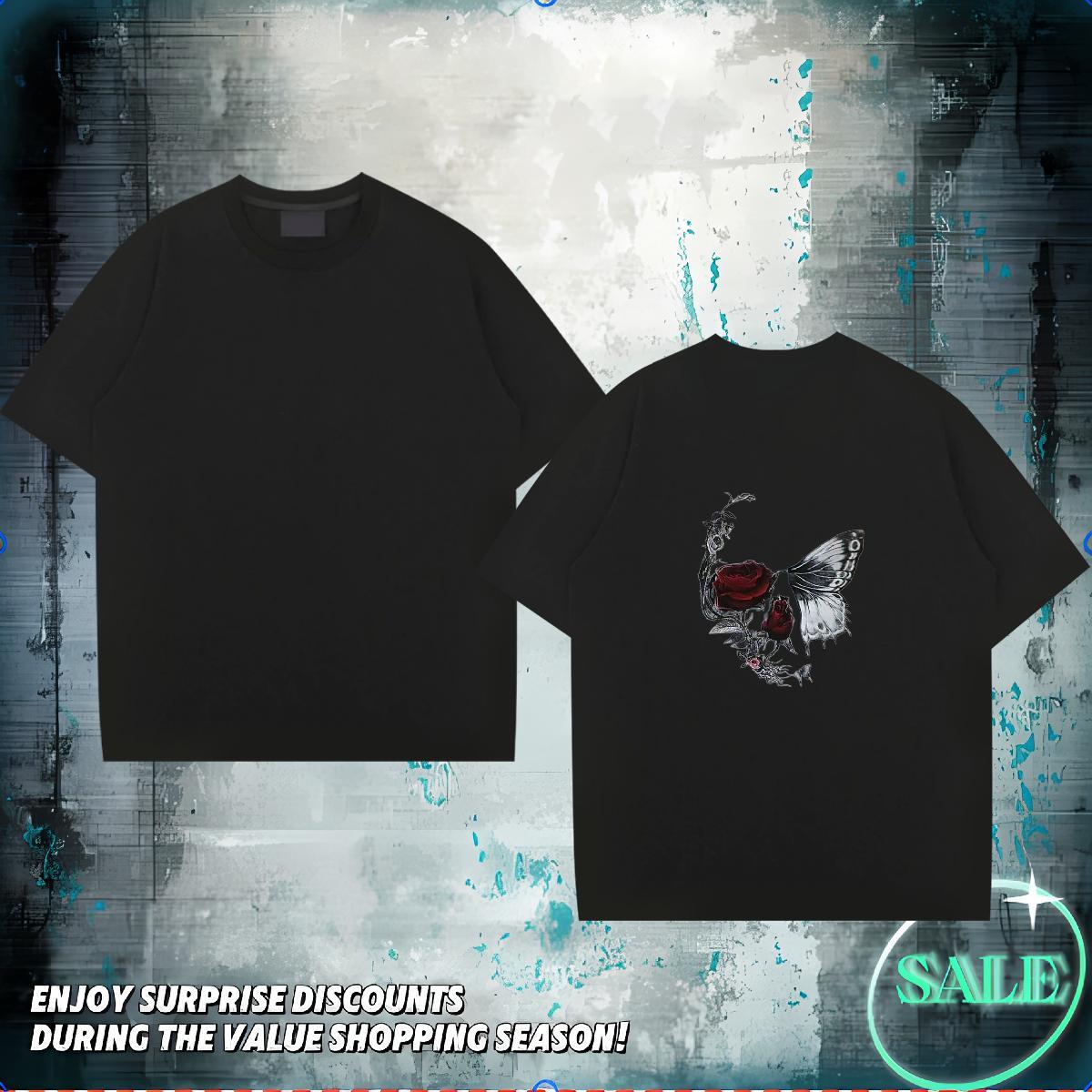 Free Shipping Mens T Shirts 100% Cotton 230g skull Casual Daily Wear Floral Print Breathable Short Sleeve Couples T Shirts Factory Direct Tee Shirt