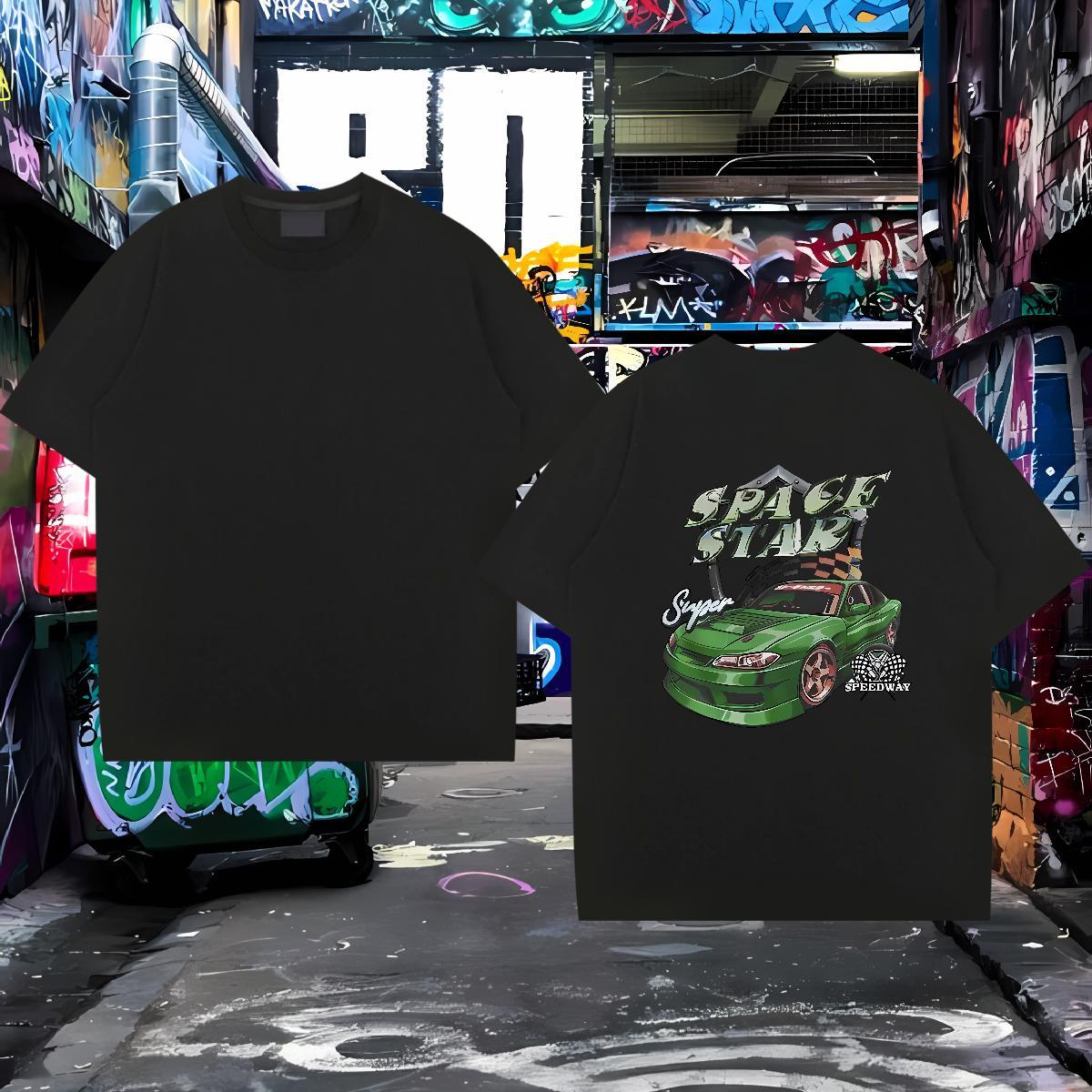 Fashion New Men Tops Tees green car Daily Outfit 230g 100% Cotton Top Tees Round Neck Short Sleeve Classic Men T Shirts Customized Print