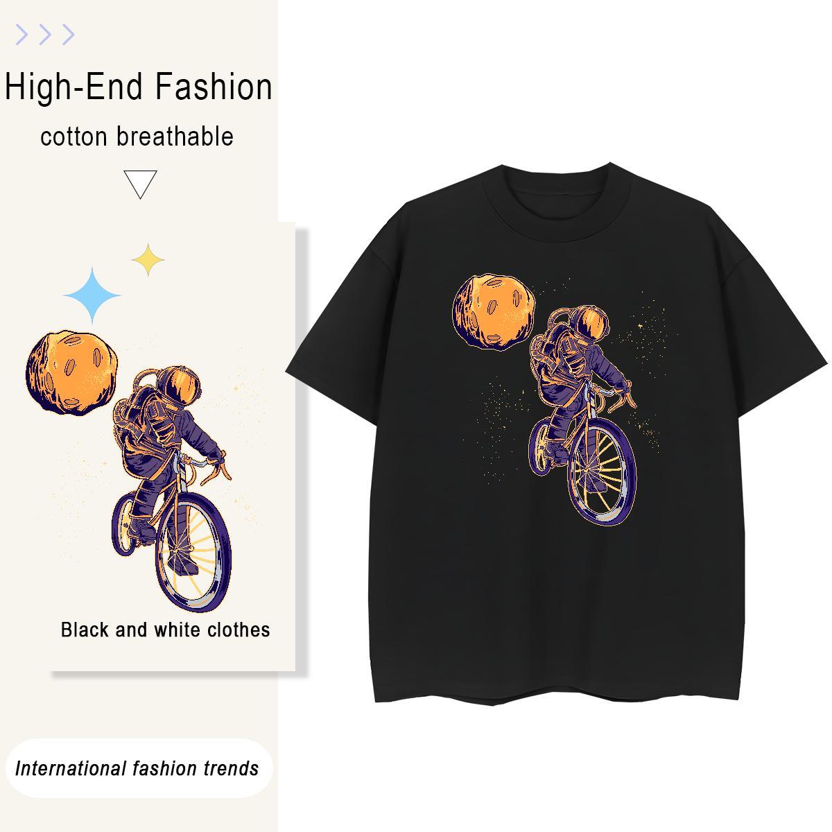 Loose Tshirt for Man Woman 100% Cotton 230g cosmonaut Street Wear Women T Shirts Short sleeve Soft Cartoon Anime Top Shirts