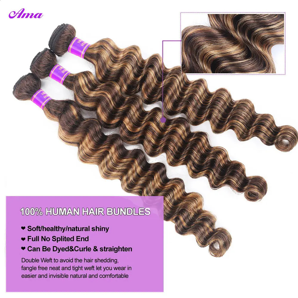 4 27 Highlight Loose Deep Wave Bundles 30 inch Ombre Color Human Hair Bundle Brazilian Braiding 1 3 Trade 240801