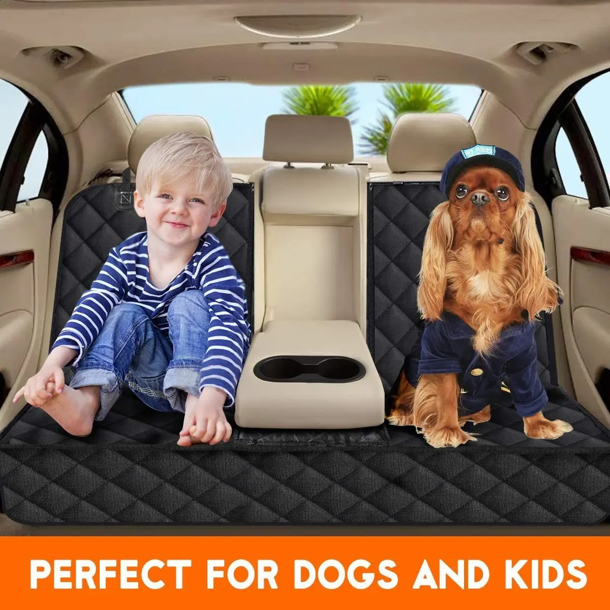 Dog car rear seat protective cover waterproof and dustproof pet seat cover black shoulder strap hanger pet travel mat 240824 ww