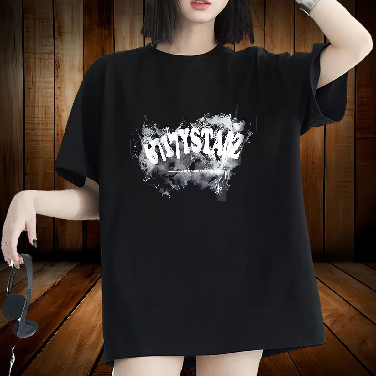 Wholesale Lady T shirt 230g Pure Cotton letter High Street Hip Hop Woman T Shirts Breathable DIY Anime Printed Clothes