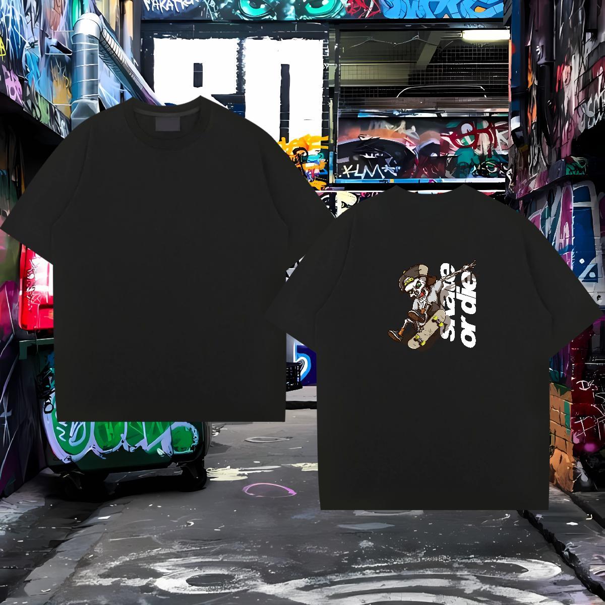 Soft T-Shirts for Men 100% Cotton 230g skull Street wear Hip Hop Custom Big Size O Neck Short Sleeves Mens Tshirts 2024 DIY Tee Shirt