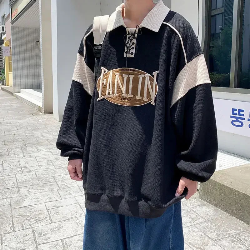 Male Clothes Sweatshirts T Polo Shirts for Men Baggy Tops Graphic Embroidery Waffle Funny Social Fashion Trends Full Sleeve 240824