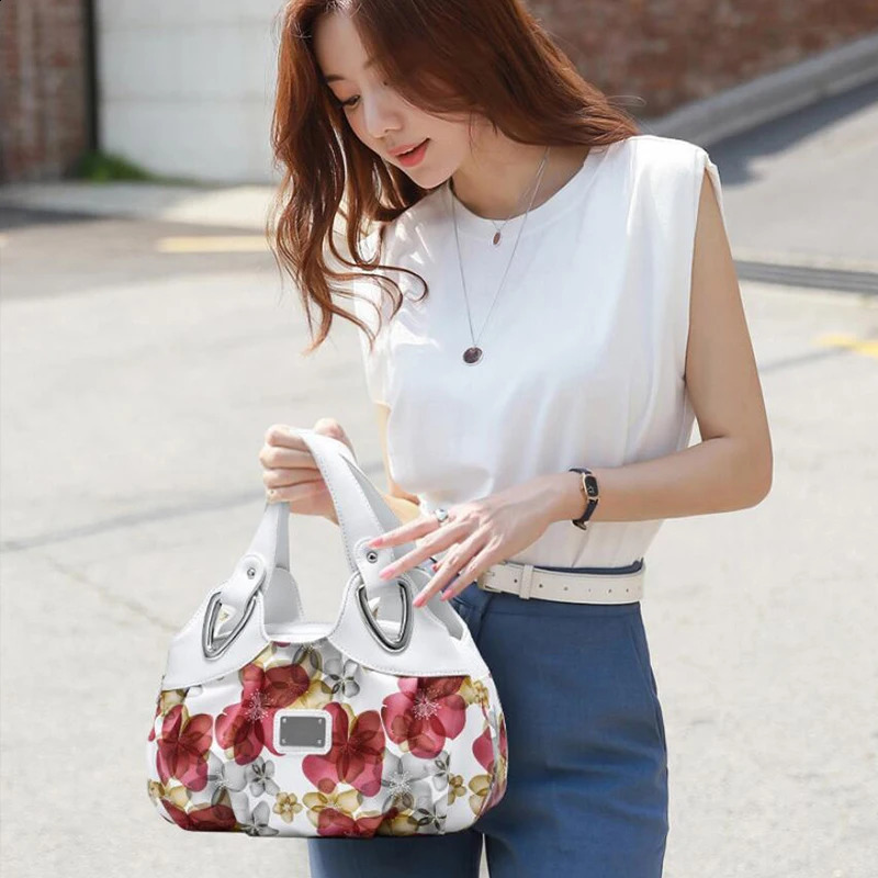 Handbags Flower Top-Handle Women Handbag Shoulder Bags PU Leather Messenger Purse Bag Female Tote Sac Main 240824