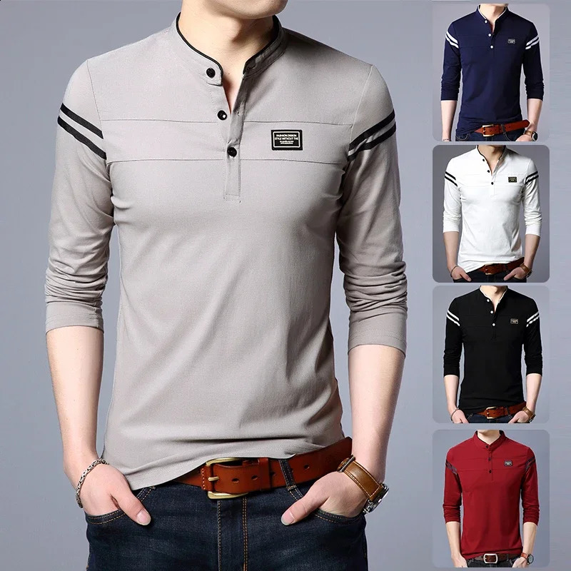 Mens Fashion Long sleeved POLO Shirt Casual Cotton Breathable Top Stand up Collar Korean Comfortable T-shirt Top 240824