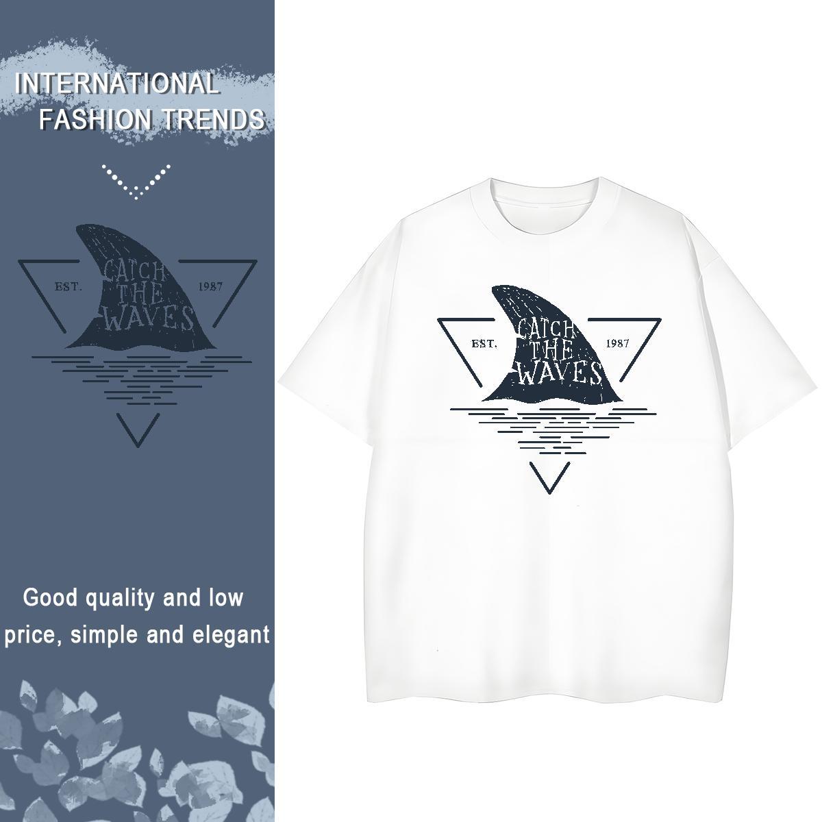 Loose fit Unisex Tshirts 230g 100% Cotton shark Daily Wear T Shirt For Woman Crew Neck Breathable Cartoon Anime Tees Shirts