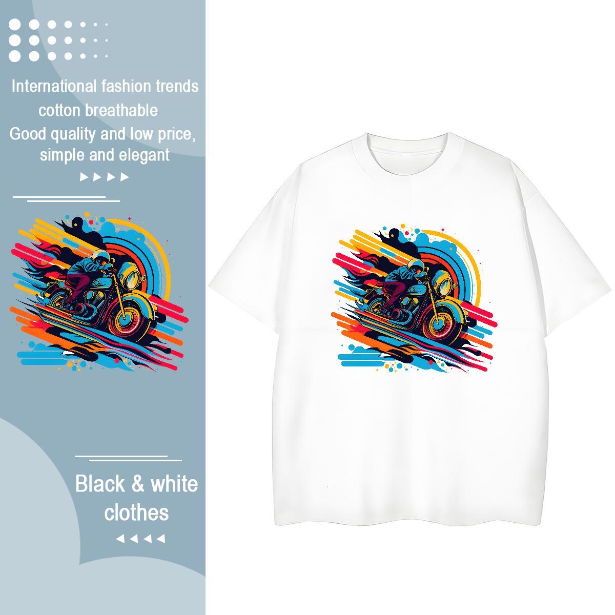 Wholesale Unisex Tshirts 230g 100% Cotton painting Casual Sport T shirt Crew Neck Breathable Cartoon Anime Clothes