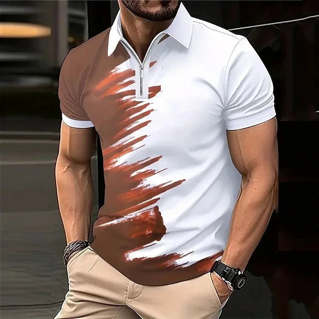 Summer 3D Printed Short sleeved Mens Polo Shirt Business Casual Loose T-shirt Zipper Shirt Quick 240824