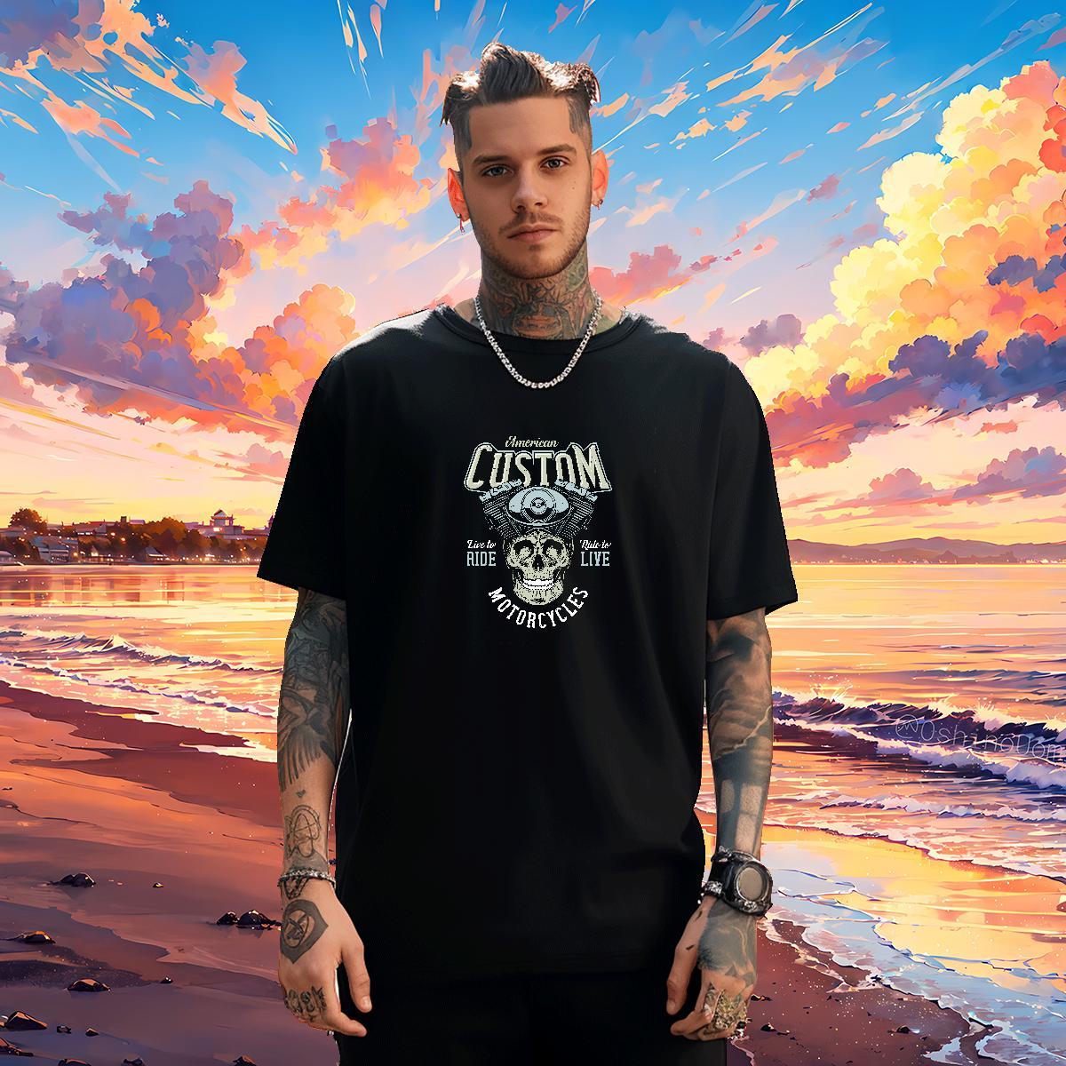 Wholesale T-Shirts for Men 230g Pure Cotton skull Anime Printing Street Oversized 4XL Breathable Crew Neck Men Tees Customized Tops