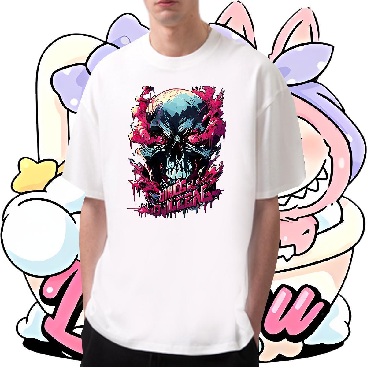 High Quality T Shirt For Man 230g Cotton skull Spring Summer Skull Round Neck Short Sleeve Men Tshirts DIY Customized Wear
