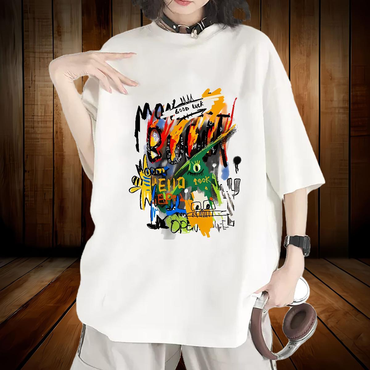 Designer Unisex Tshirts 230g Cotton graffiti Hip Hop Street Womens T Shirts Breathable Black White Tees