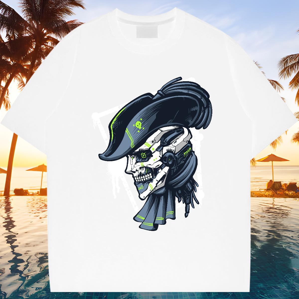 Loose Fit T shirt 230g Cotton skull Casual Beach Skull Pure Cotton Men Tshirts Factory Direct Tops Tees