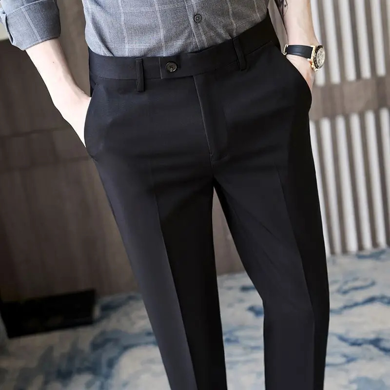 British Style Spring Solid High Quality Dress Pant Men Slim Fit Casual Office Trousers Formal Social Wedding Party Suit Pant 240824 - view 4