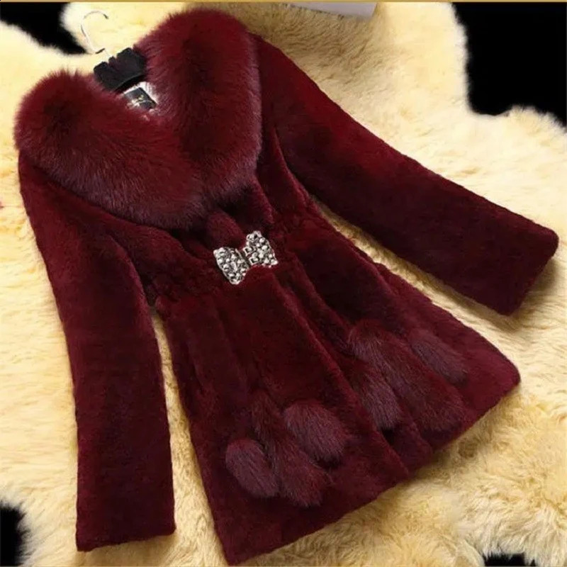 Extra large womens winter plush coat thick fur warm jacket Vneck faux collar clothing comfortable 240824