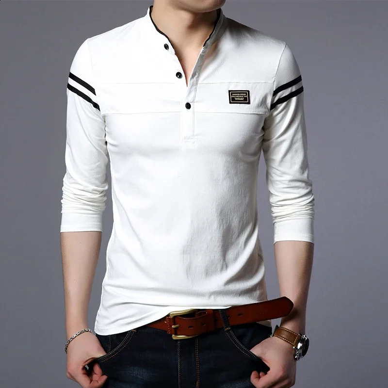 Mens Fashion Long sleeved POLO Shirt Casual Cotton Breathable Top Stand up Collar Korean Comfortable T-shirt Top 240824