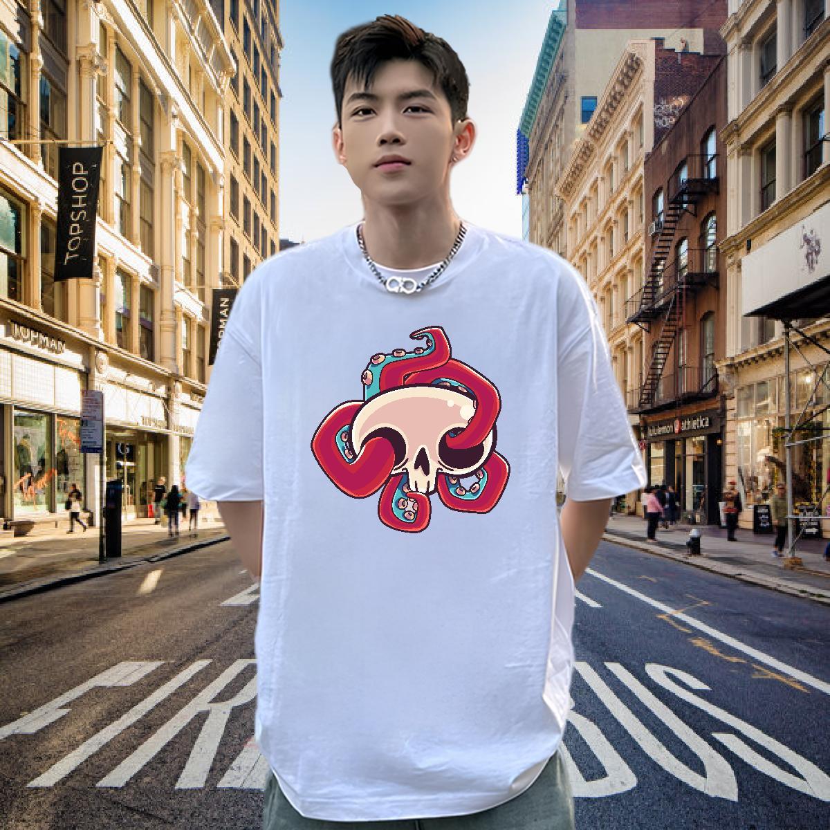 Designer Men T Shirts 230g Cotton skull High Street Hip Hop Plus Size Custom O-Neck Short Sleeve Men Tees Fashion Designer Top Tees