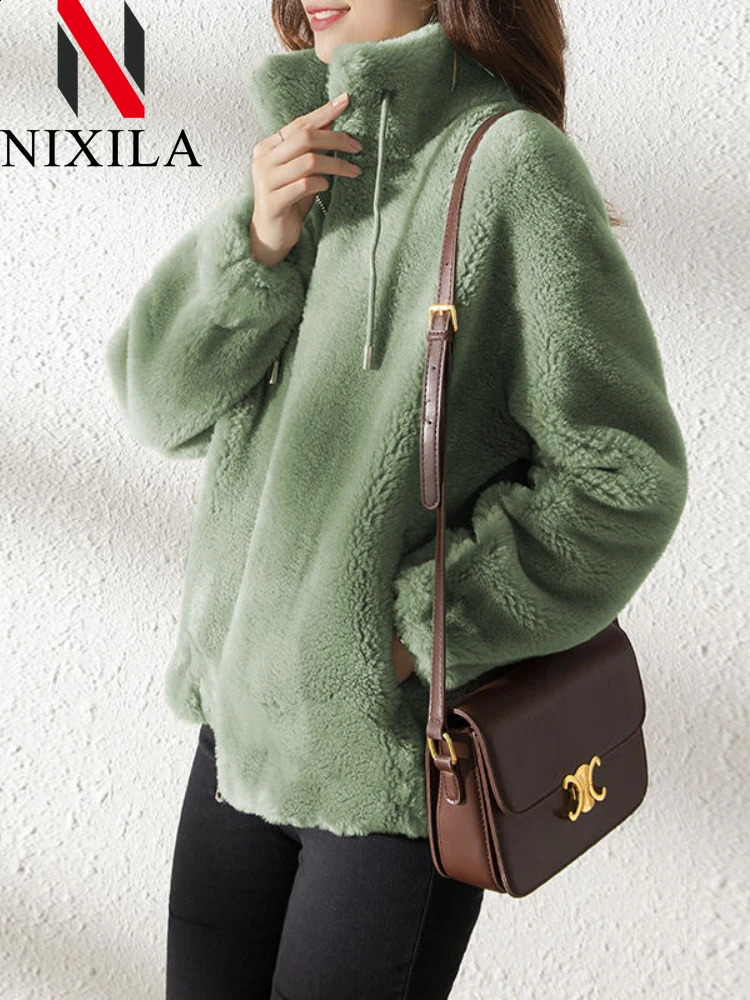 autumn and winter womens jacket plush thick doublesided cashmere collar warm Korean faux fur clothing 240824
