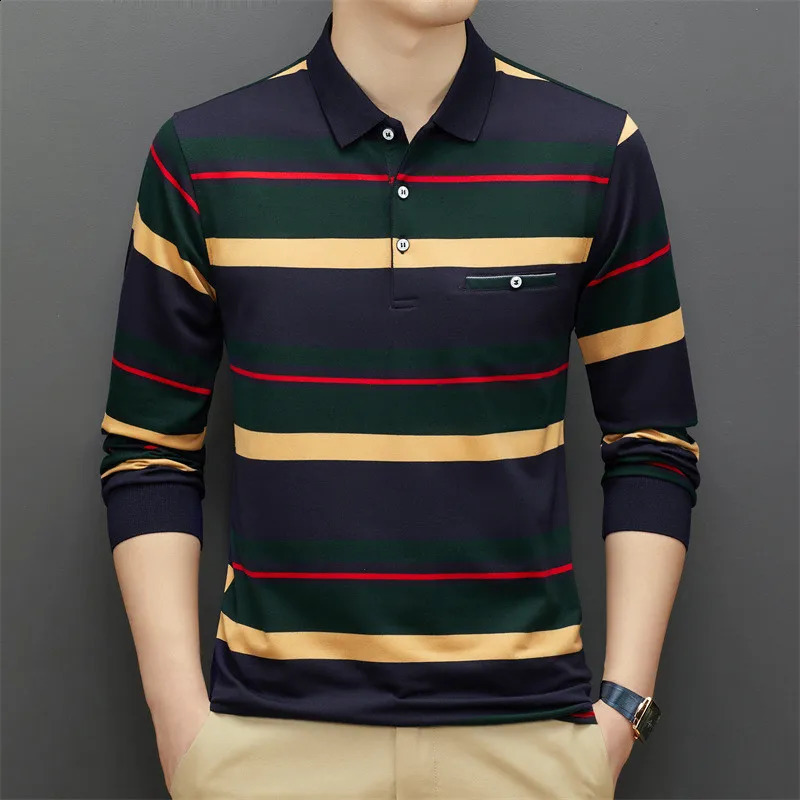 Arrival 95% Cotton Polo Shirt Men Long Sleeve Multi-color Autumn Clothing Casual Korean Male Polo Shirt Striped Shirt 240824
