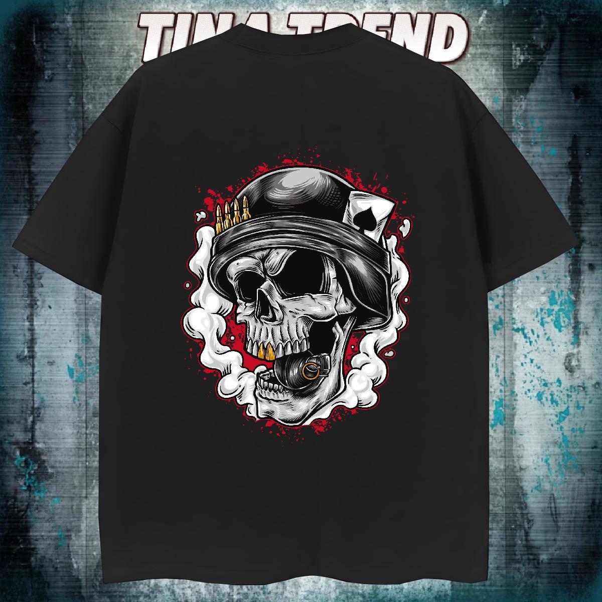 Loose Man T Shirts 230g Cotton skull Street wear Hip Hop Anime Print Breathable Crew Neck Couples T Shirts New Arrival Wear