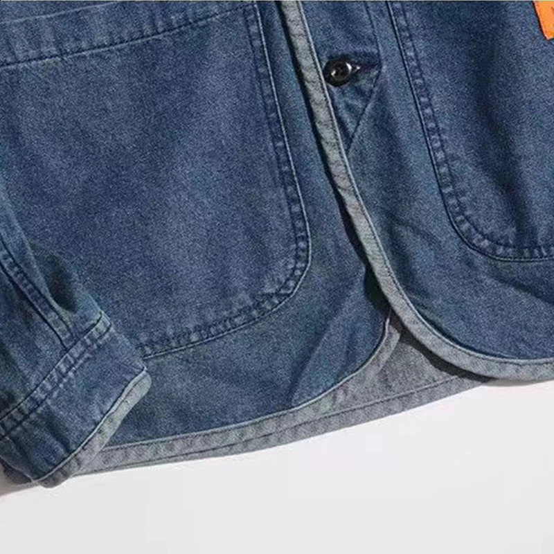 Japanese style Amekaji Vneck single chest mens denim jacket Spring retro 240824