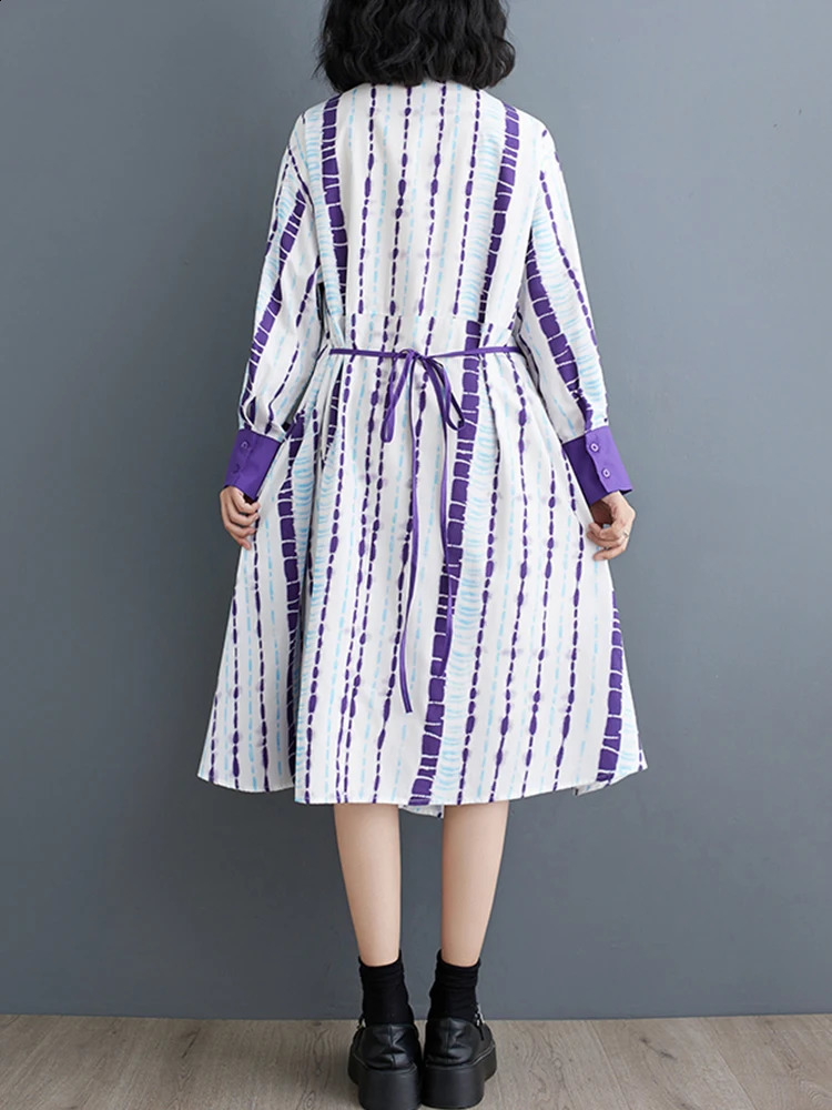 XITAO Loose Asymmetric Print Shirt Dress Fashion Contrast Color Patchwork Women Autumn Trend Striped Irregular Dress DMJ4164 240824