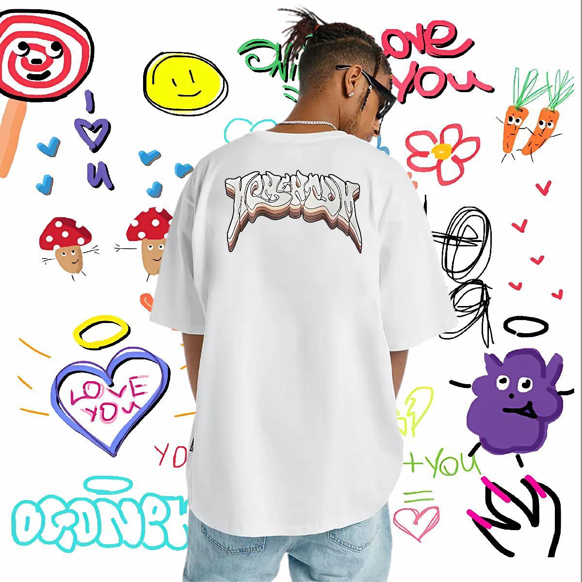 Free Shipping T Shirts Men 230g Cotton letter Outdoor Black White Breathable Crew Neck Men Clothes T-Shirt 2024 New Wear