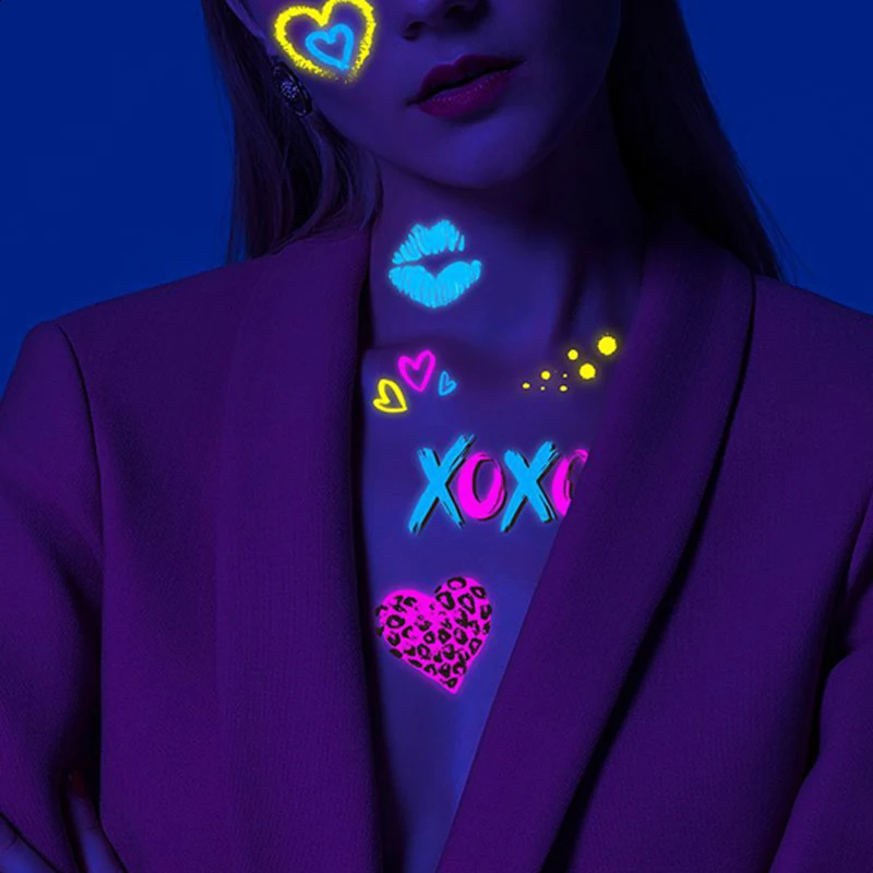 Valentines Day stickers tattoos temporary fluorescent glow love stickers wedding parties night bars tattoos body art decorations 240823