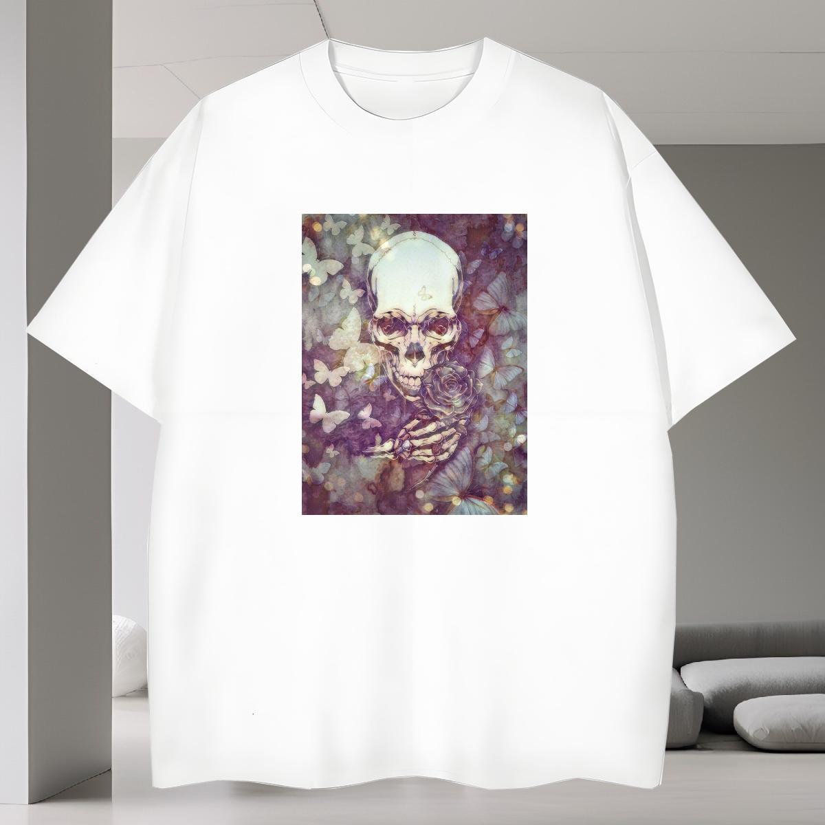 Unisex T-Shirts for Men 230g 100% Cotton skull Beach Oversized O-Neck Short Sleeve Men Tees 2024 Designer Wear