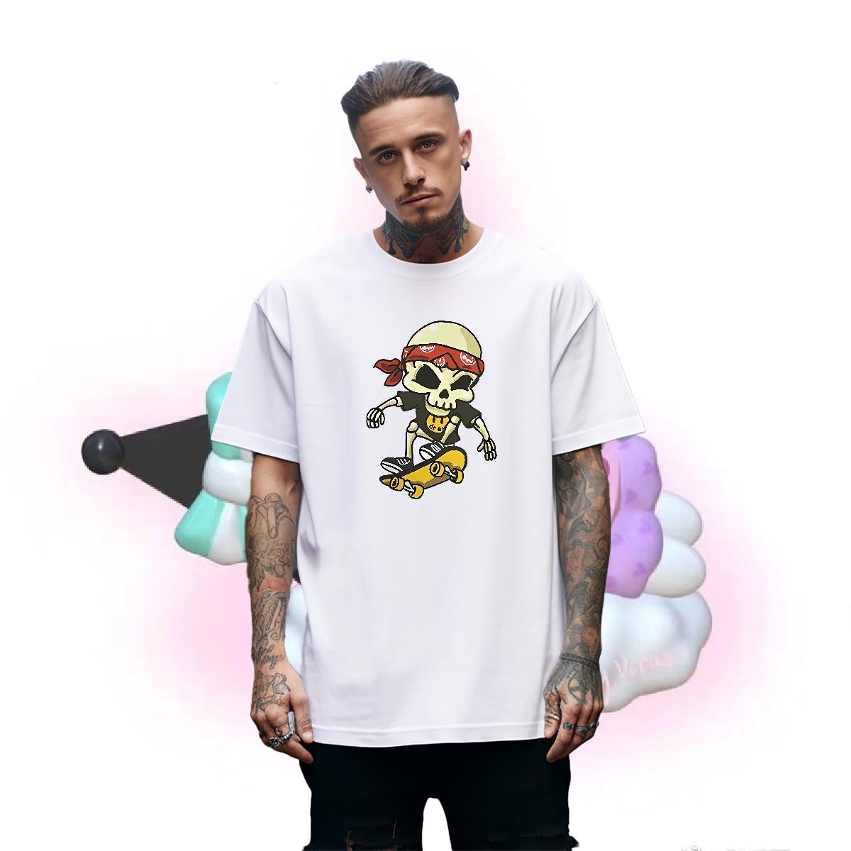 Soft Mens T Shirts 230g 100% Cotton skull Daily Wear Anime Print Breathable Short Sleeve Tshirts Casual New Tees