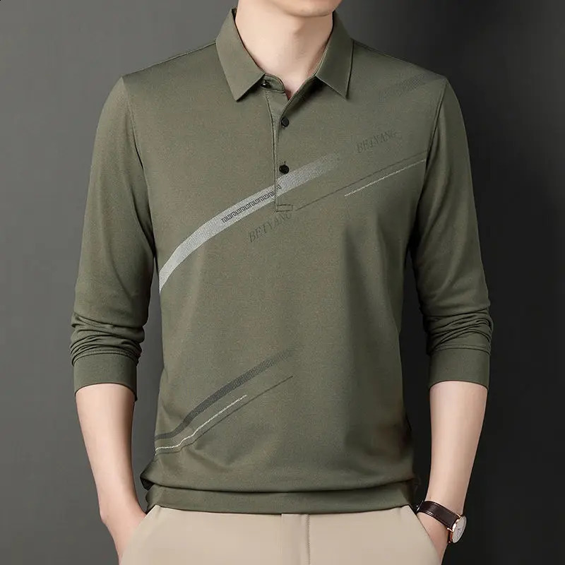 Smart Casual Men Long Sleeve Stripe Polo Shirts Streetwear Male Clothes Spring Autumn Thin Lapel Business Fashion Loose Tops 240824