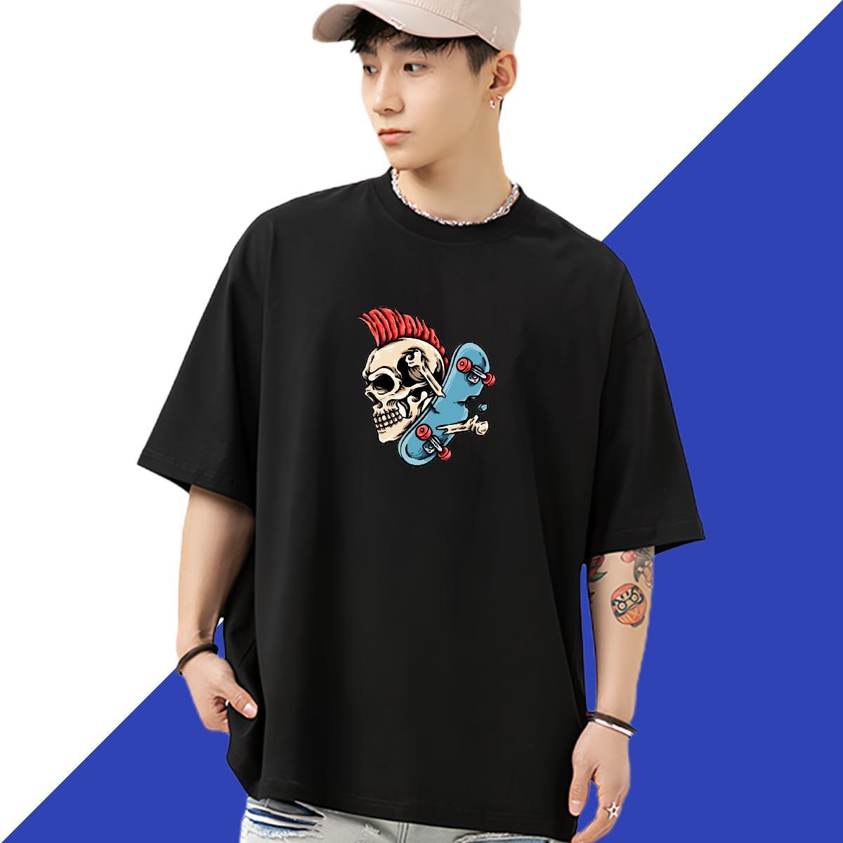 Wholesale T-Shirts for Men 230g Pure Cotton skull Summer Casual DIY Logo Oversized Breathable Men Tees New Designer Tee Shirt