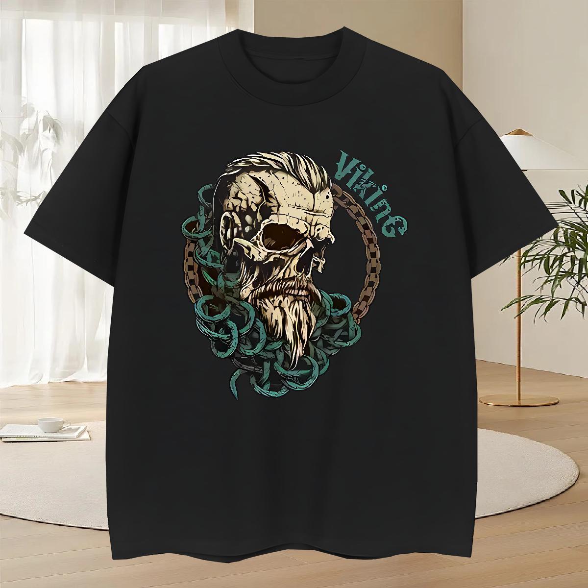 Popular T Shirts Men 230g Pure Cotton skull Home Outdoor DIY Printed O Neck Short Sleeves Men Tees 2024 New Tops