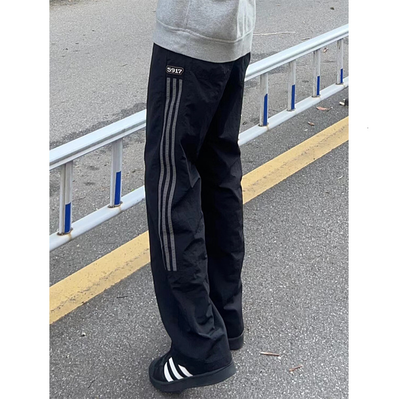 Korean Style Striped Pants Mens Summer New Quick Drying Work Pants Straight Leg Sports Casual Long Pants