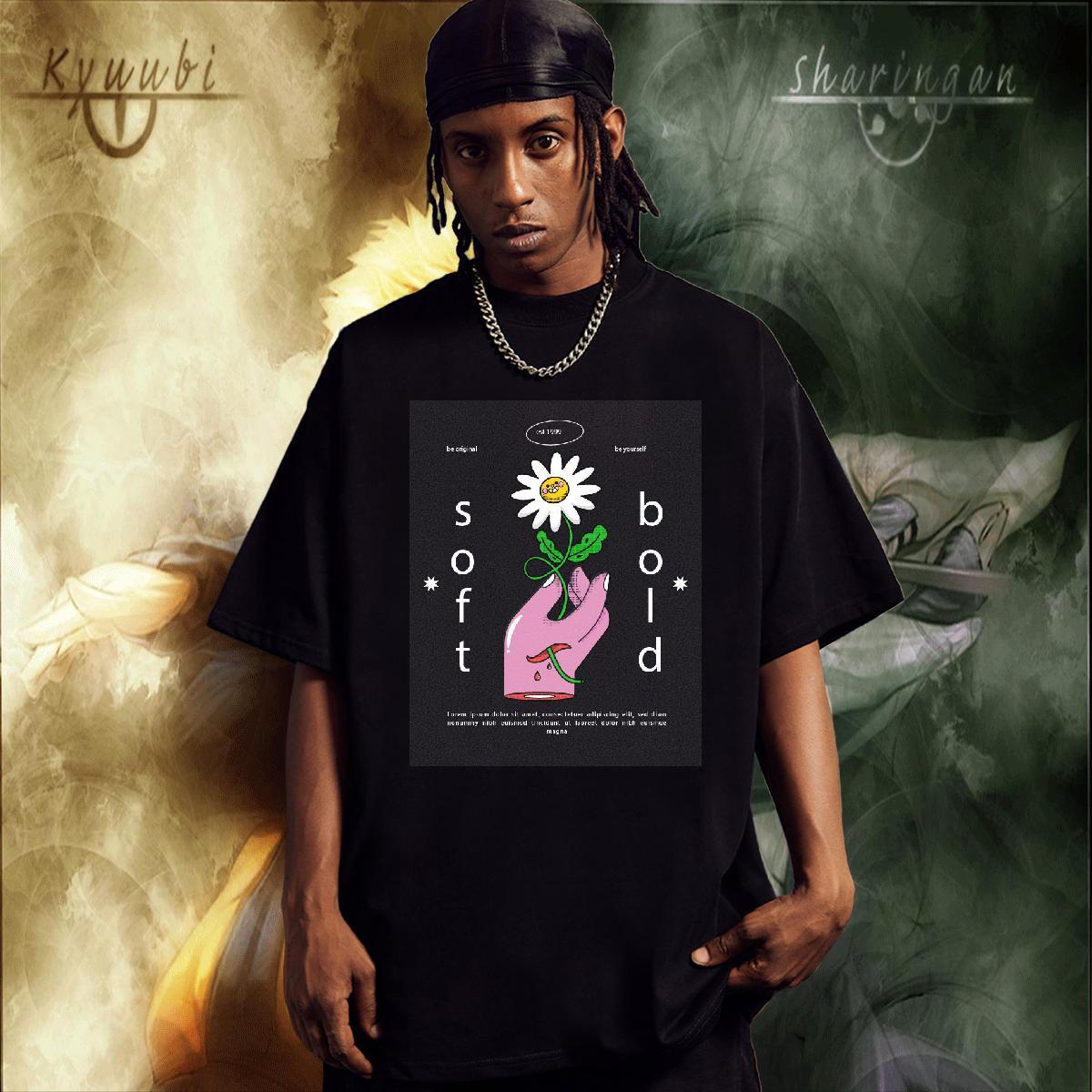 Brand T Shirts Men 230g Pure Cotton flower Spring Summer Plus Size Custom Breathable Short Sleeve Men Tshirts Casual New Tops