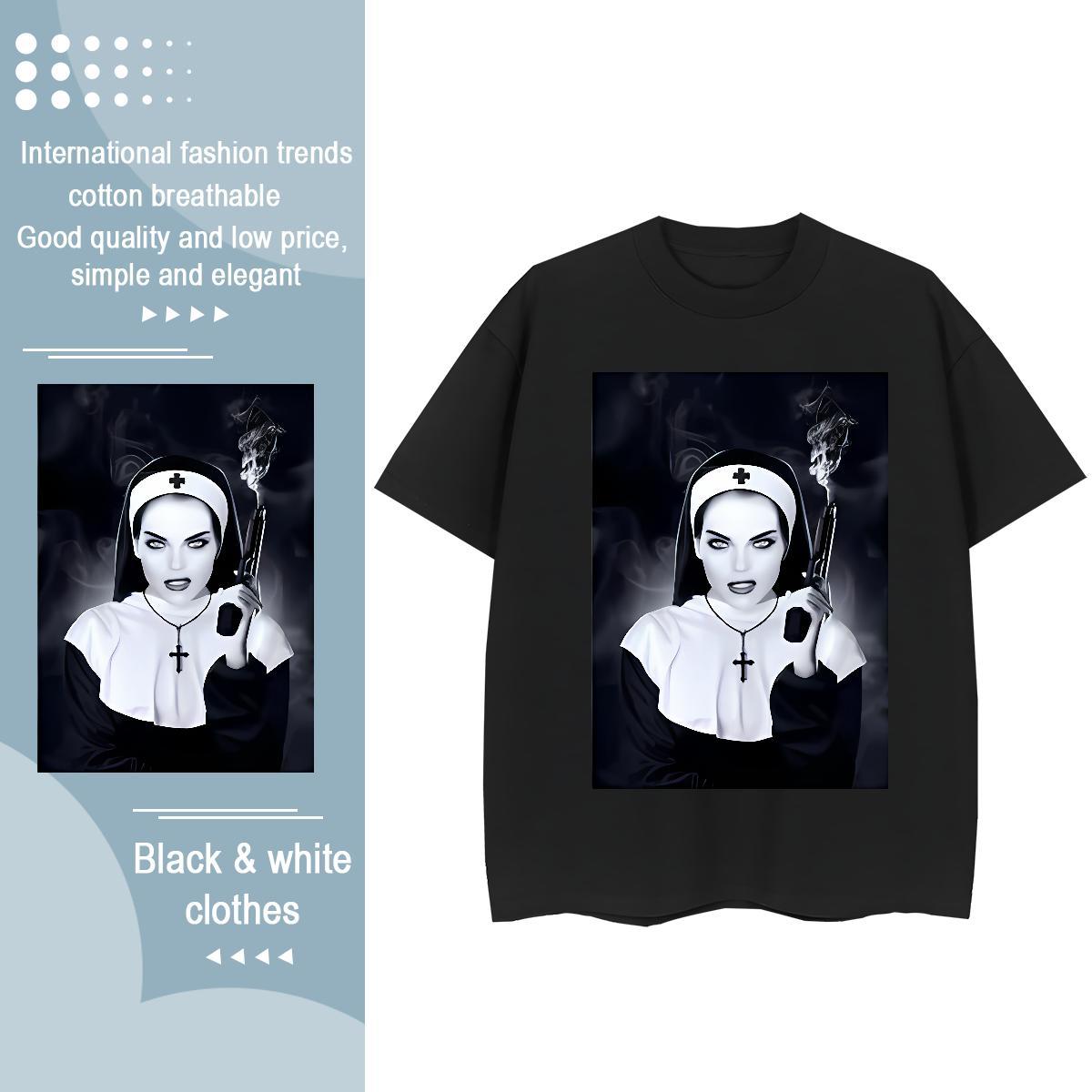 Comfortable Couples T Shirts 230g Pure Cotton pistol High Street Hip Hop T shirt Breathable Crew Neck Custom Cartoon Tops Tees