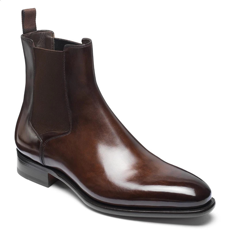 Chelsea Boots Men Shoes PU Brown Fashion Versatile Business Casual British Style Street Party Wear Classic Ankle Boots 240824