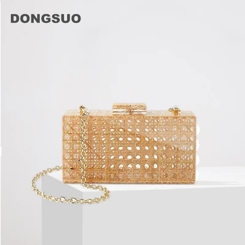 Women Rattan clutch Acrylic Box bag Evening Bag For Wedding Party Purse summer Wicker Handbag High Quality 2024 240824Z